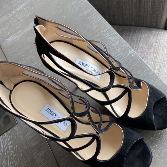 Jimmy Choo Loila suede/metallic leather black heels. - Picture 2 of 9